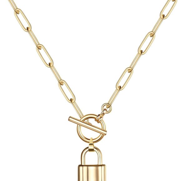 Jewelry - 14K-Gold-Plated Necklaces for Women - Lock Evil Eye Medallion Vintage Coin Neckl